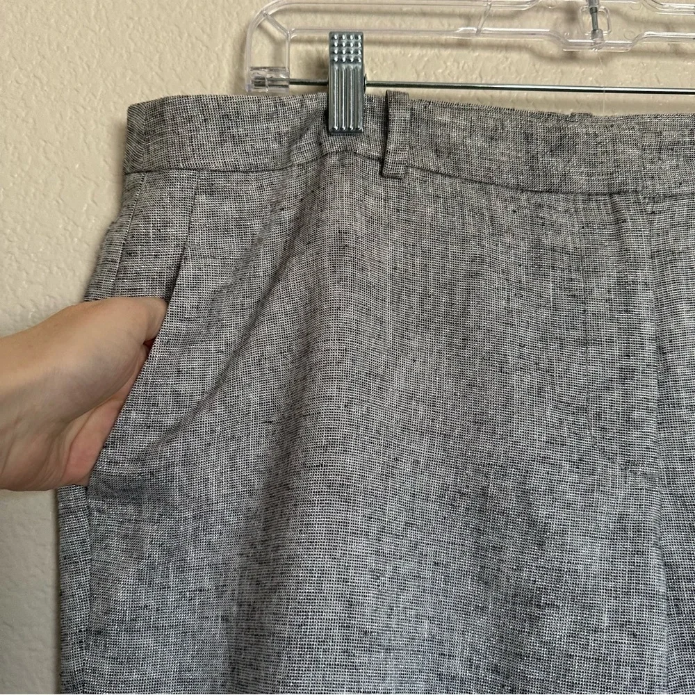 NWOT ANN TAYLOR Marled Gray Shimmer Linen Blend Straight Crop Pants Size 14